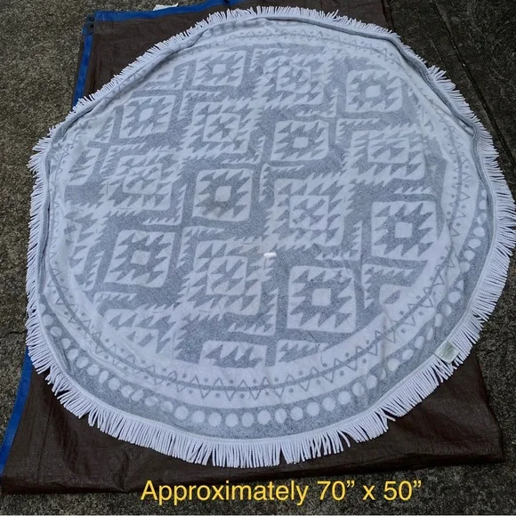 Loft by Lofton Round Beach Towel 65” Picnic Blanket Souk Print 100% Cotton - Picture 2 of 6